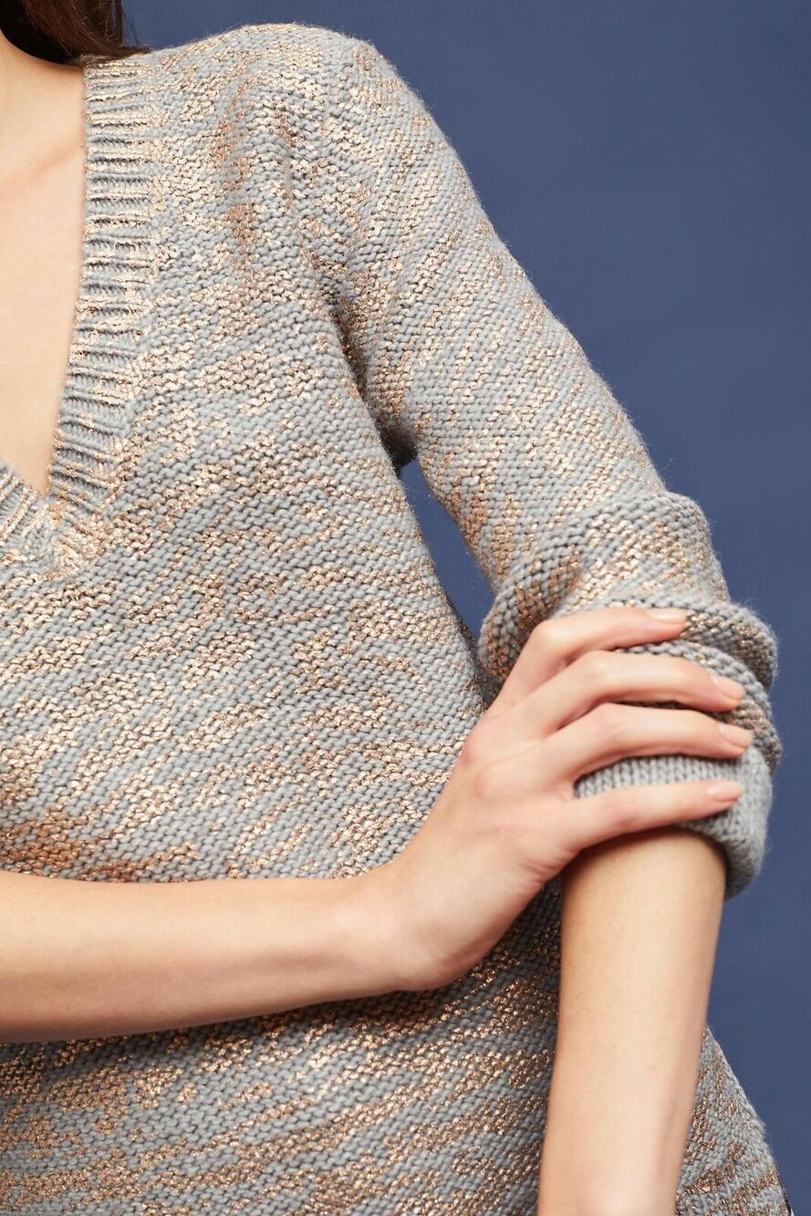 New Anthropologie Maggie Pullover By Seen Worn Kept $198 Gray with Painted Gold